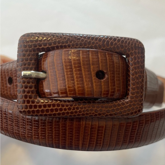 Audrey Talbott Brown Leather Belt Reptile Print Made in Italy Women Sz 31”-35” main image 4